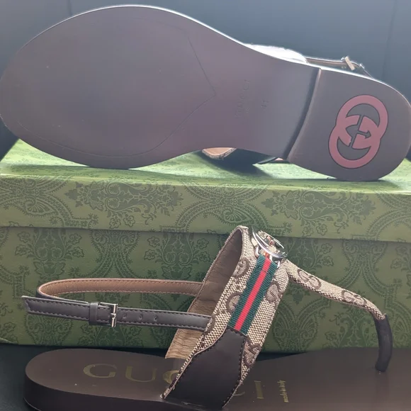 Gucci Brown Sandals with Gold Accents - Picture 2 of 11